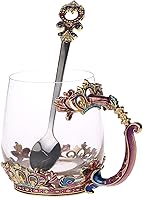 Vista 1 de Taza de café hecha a mano con corona esmaltada de cristal transparente con asa, ideas únicas de regalo de cumpleaños personalizadas para mujeres