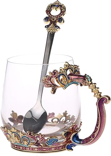 Taza de café hecha a mano con corona esmaltada de cristal transparente con asa, ideas únicas de regalo de cumpleaños personalizadas para mujeres,