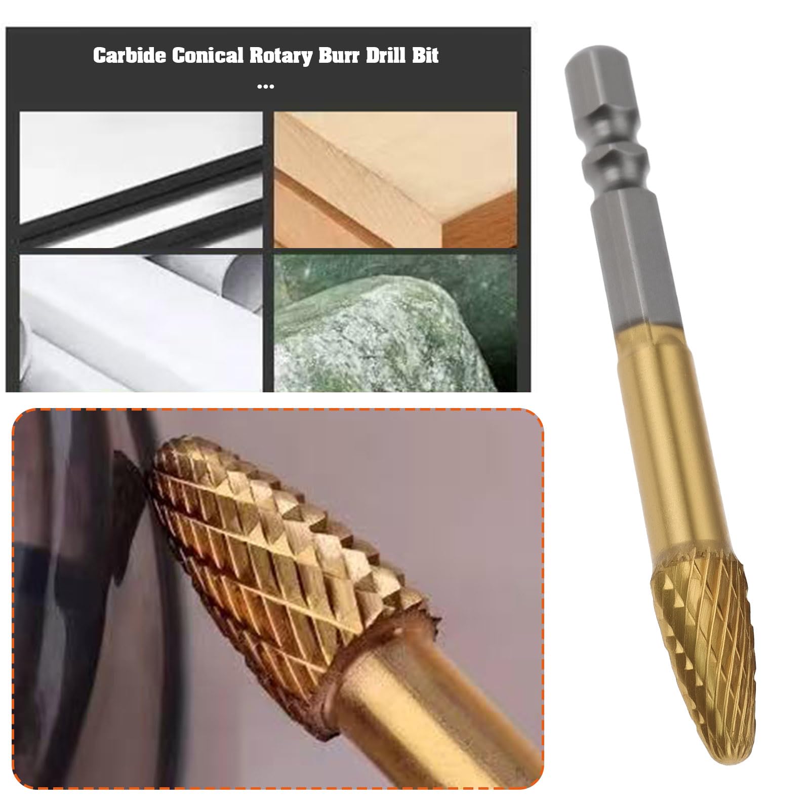 LT Easiyl Carbide Conical Rotary Burr Drill Bit 1/4" Hex Double Fluted Hexagonal Shank Grinder Bit for Woodworking Carving Soft Metal Grinding - Image 3