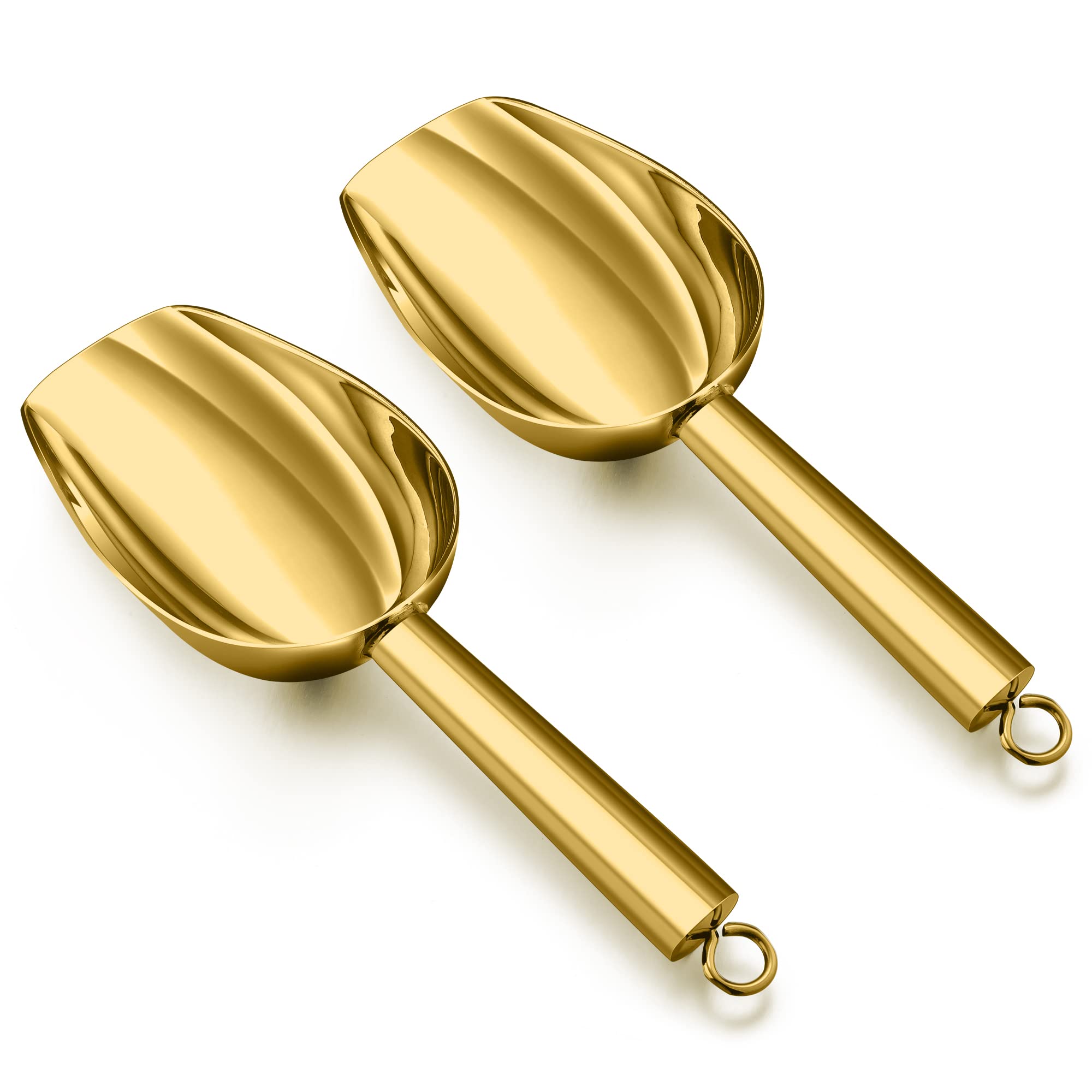 Herogo Juego de 2 palas de harina, de acero inoxidable, 18 x 6 cm, cucharas de helado, para cocina, boda, harina, pienso, alimentos, dulces, lavavajillas (dorado)