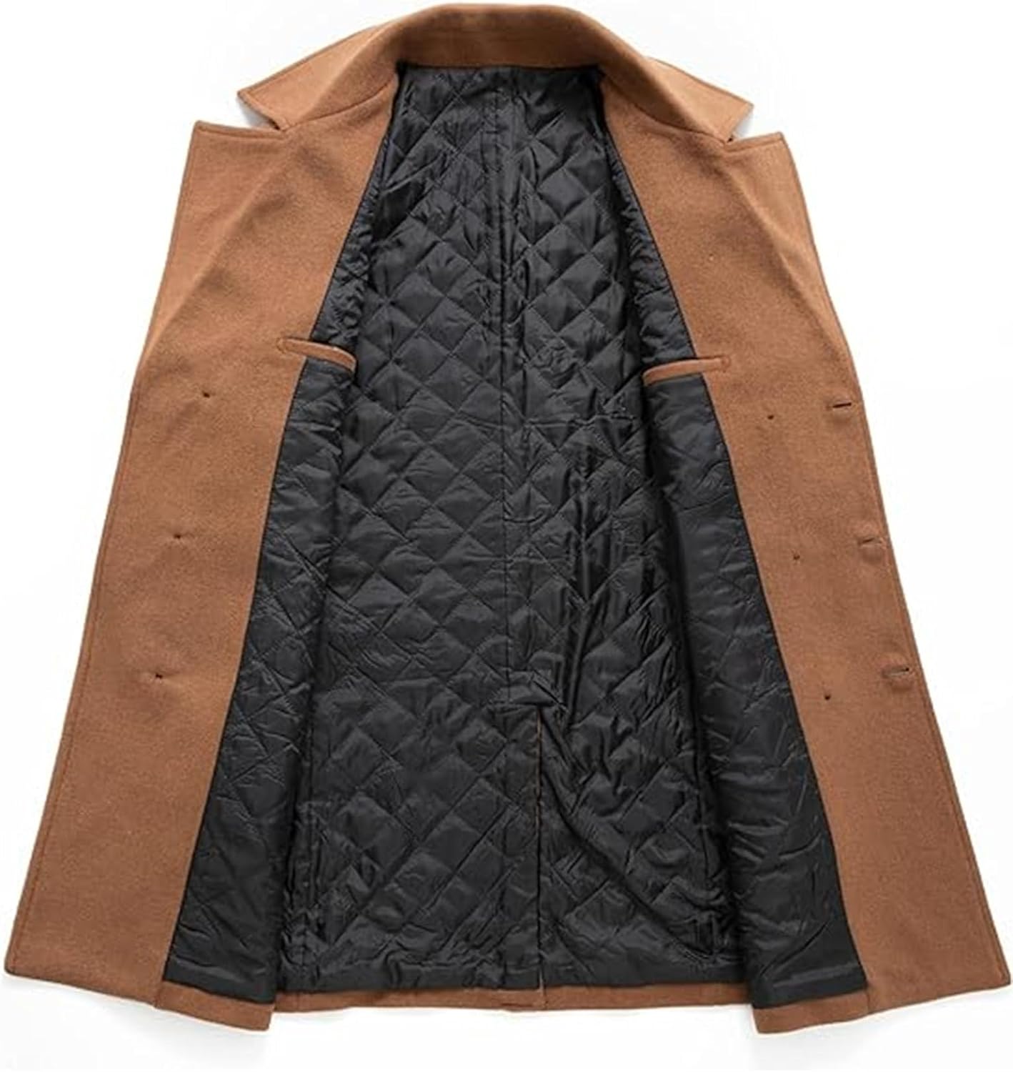 SOMTHRON Men's Woolen Trench Coat Regular Fit Double Breasted Wool Blend Jacket Winter Pea Coat Businesss Overcoat - Image 4