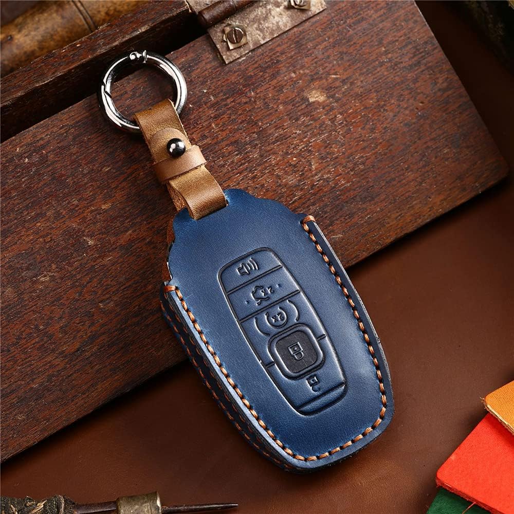 Retro Leather Key Fob Case Cover Shell for Lincoln MKC MKX MKZ Continental Navigator