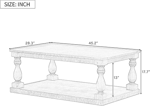 Miniatura 2 de VilroCaz Mesa de centro rústica de 45 pulgadas de largo mesa rectangular de madera con estante de suelo mesa central de espera para sala de