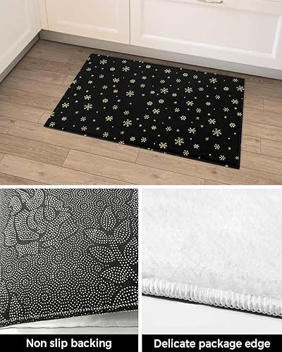 Miniatura 5 de Edwiinsa Golden Snowflake Plush Rug Non Slip Bath Mat, Soft Shaggy Long Fur Fuzzy Bath Rugs 18" x 30" Merry Christmas Winter Black Carpet Mat for