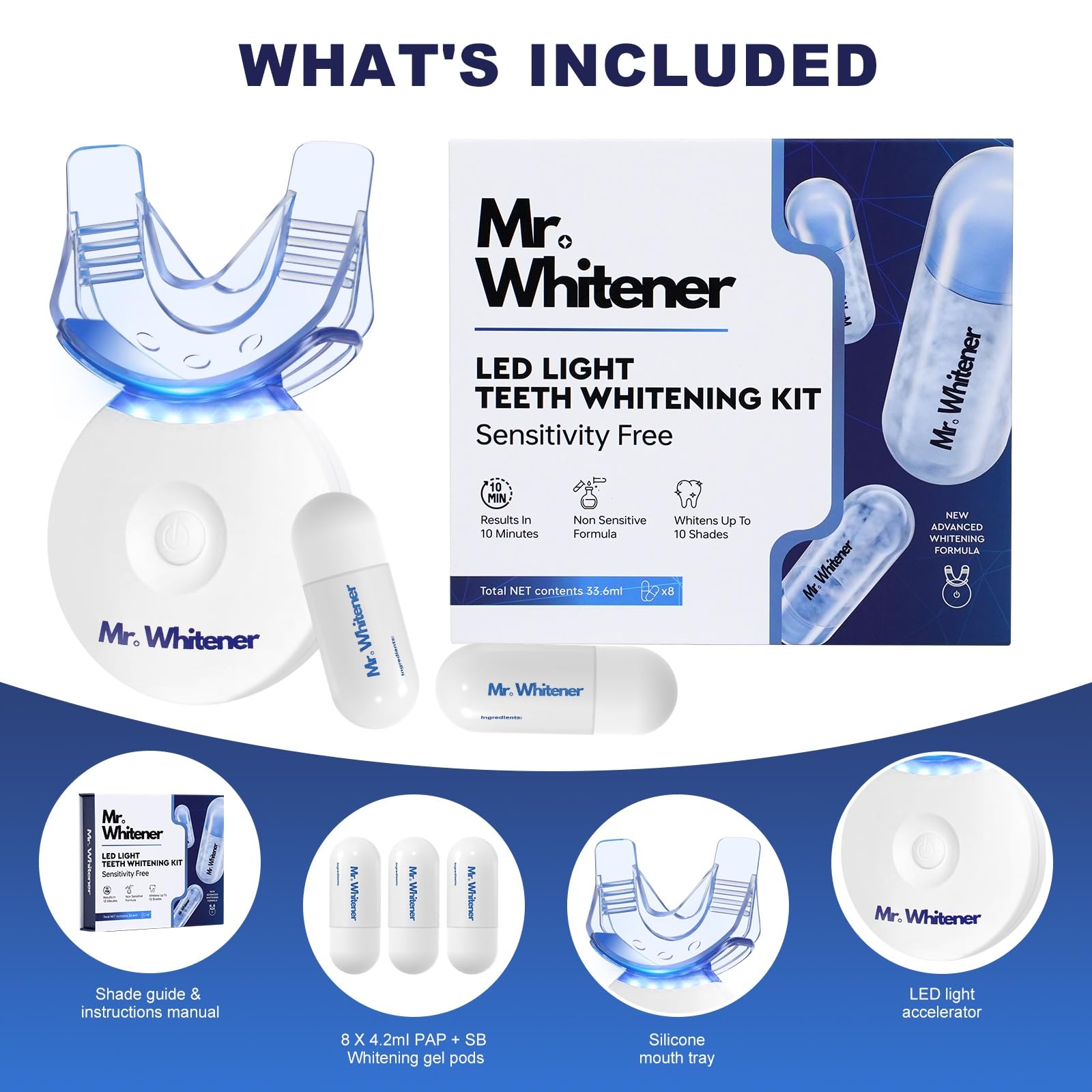 Kit de blanqueamiento dental LED, recomendado por dentistas, seguro para esmalte, blanqueador profesional de dientes para dientes sensibles, 8 cápsulas de gel de repuesto profesionales de