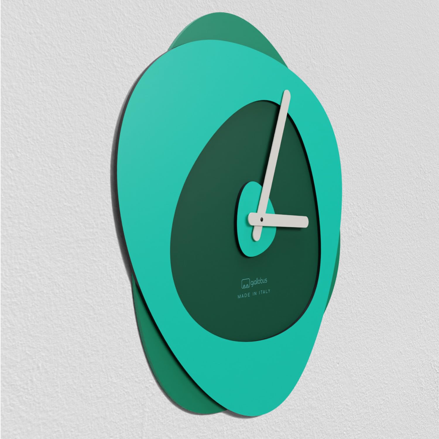 Giallobus - Zegarek premium - Zegar Bokeh - Drewno MDF - Premium 45x45cm - 05 - Emerald - Rzemieślnik Made in Italy - Cichy - Pomysł na prezent - Nowoczesny podwójny poziom