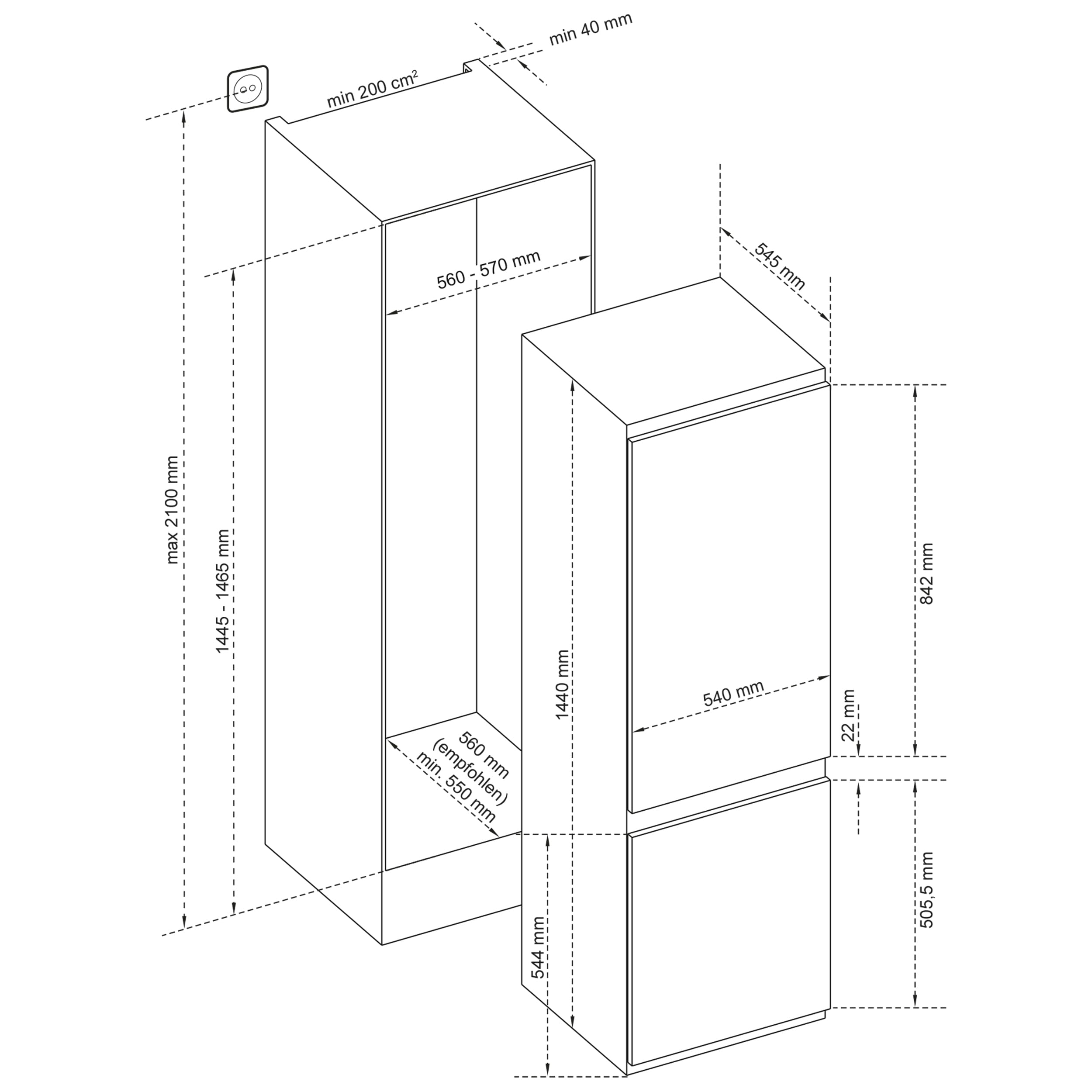 TELEFUNKEN Einbau-Kühl-Gefrierkombination 144cm 211 Liter Less Frost C-EKG-144-ST-E