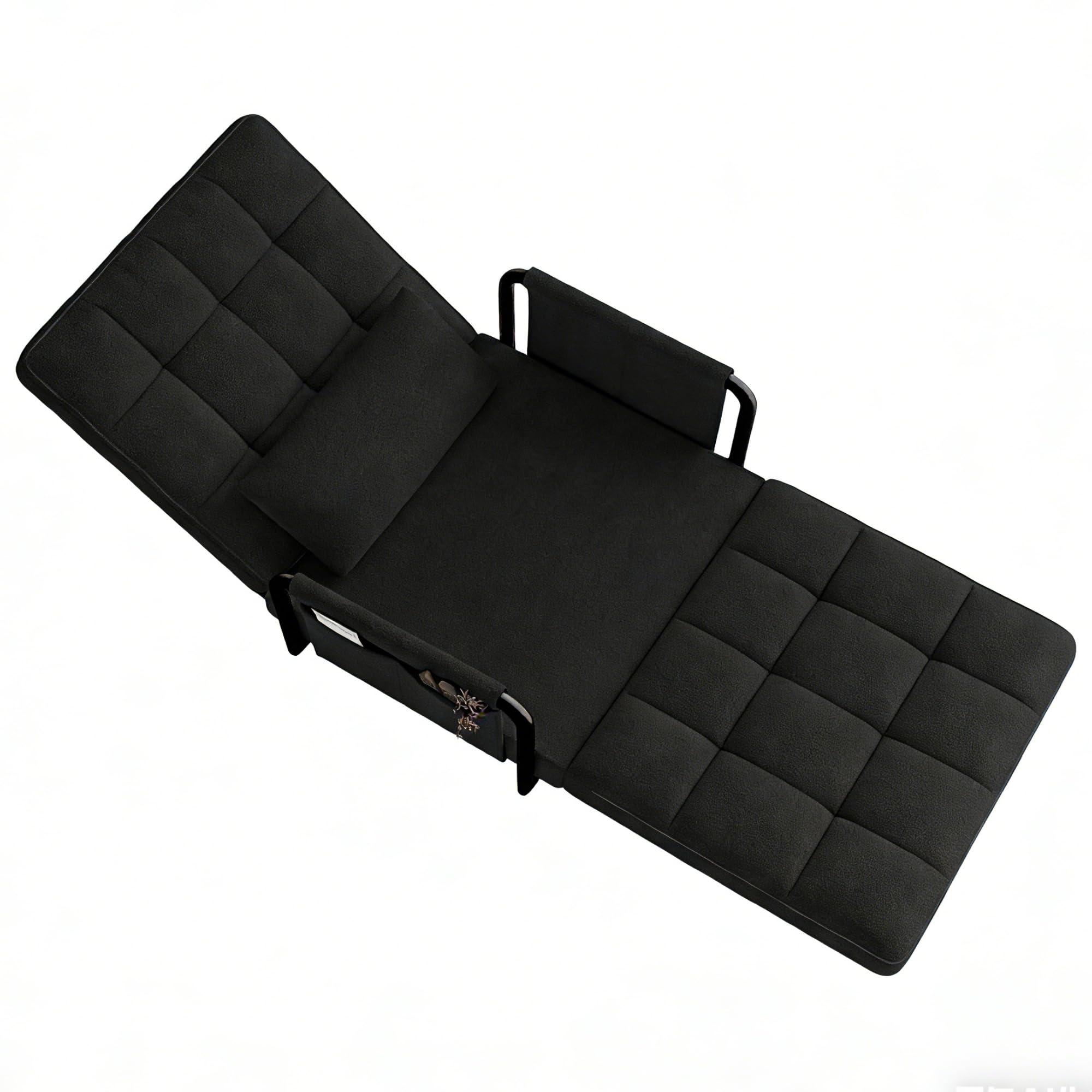 Składana sofa do spania 2 w 1, fotel do spania z poduszką i kieszenią boczną, regulowany fotel składany z funkcją łóżka (czarna tkanina jagnięca, 82 cm x 73 cm/180 cm x 55 cm/15 cm)