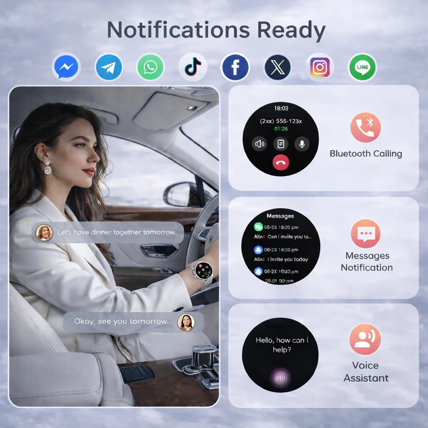Reloj Inteligente Mujer, 1.27" Smartwatch Mujer Redondo con Llamadas y Whatsapp Notificación, SpO2/Pulsómetro/Sueño/Podómetro, 110+ Modos Deporte, 2 Correas, IP68 para Android iOS Plata