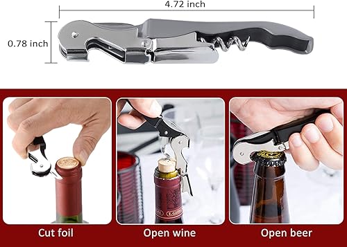 Miniatura 2 de RECUTMS Paquete de 12 sacacorchos para botellas de vino, acero inoxidable resistente con cortador de papel de aluminio, pequeño regalo de acero