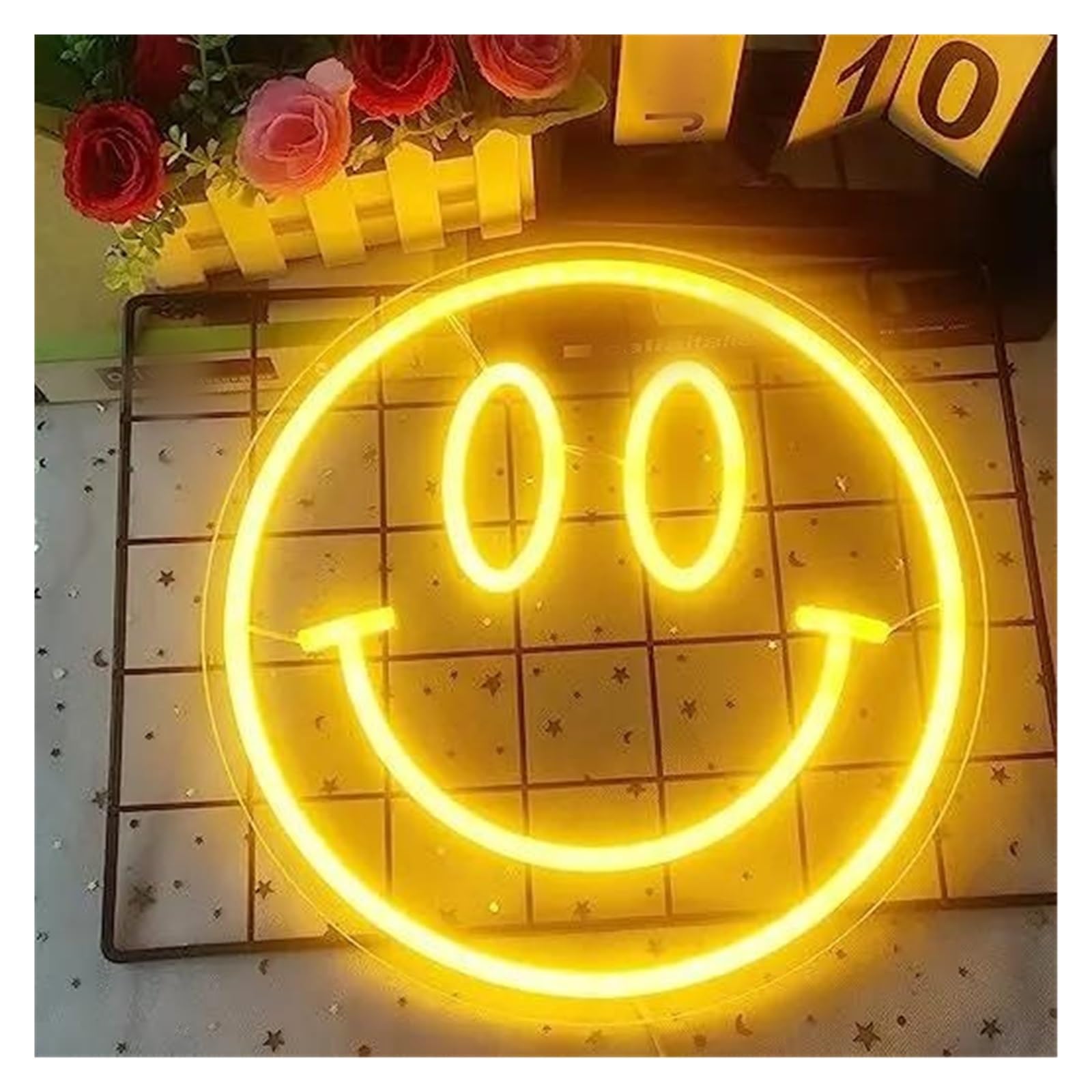 RONGCH Hanging Art Signs Neon Dimmable Smiley Face for Wall Decoration Bedroom Children's Room Suitable Holiday Party 35cm(C)