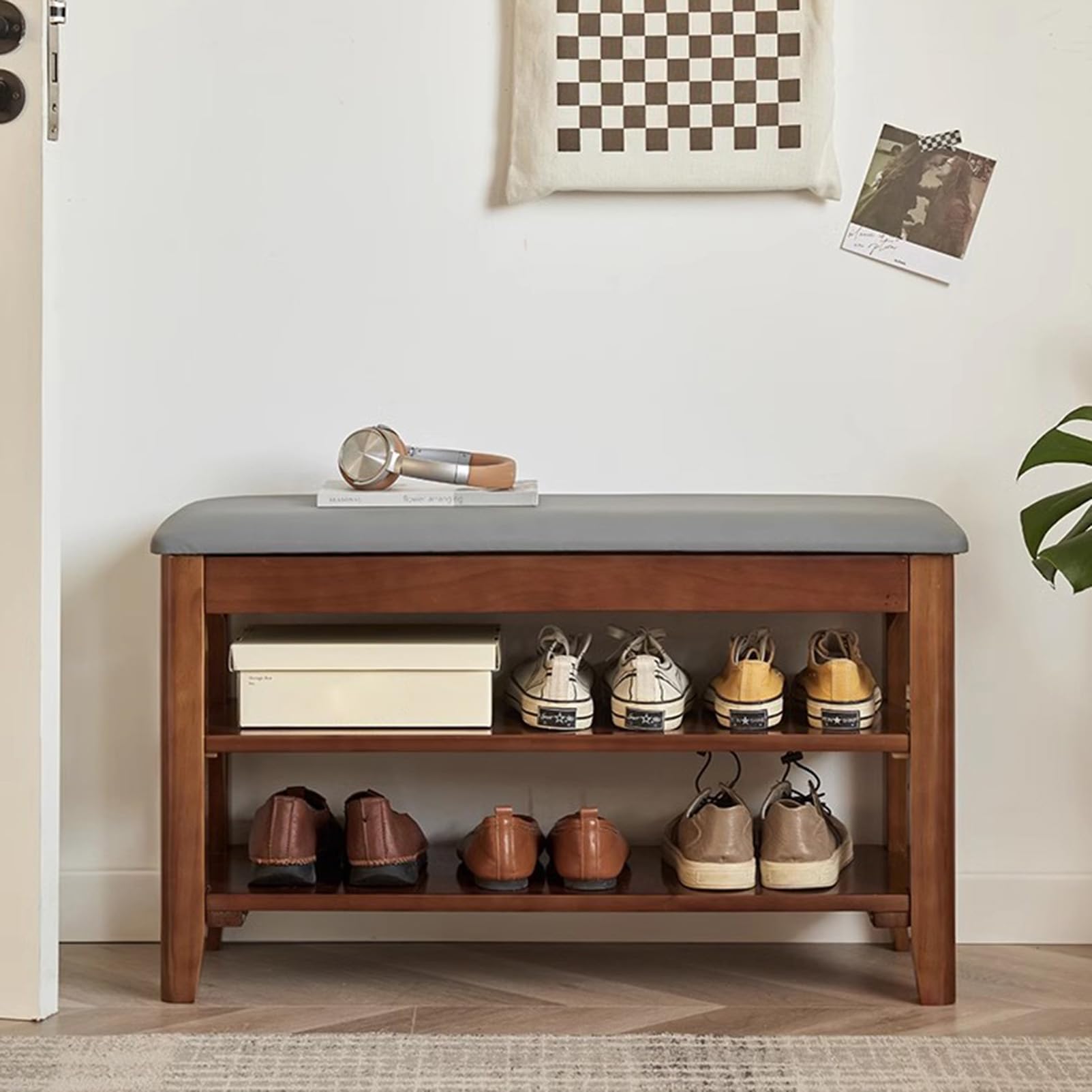 Amazon.com: 3-Tier Solid Wood Shoe Storage Bench, Entryway Shoe  display picture 1