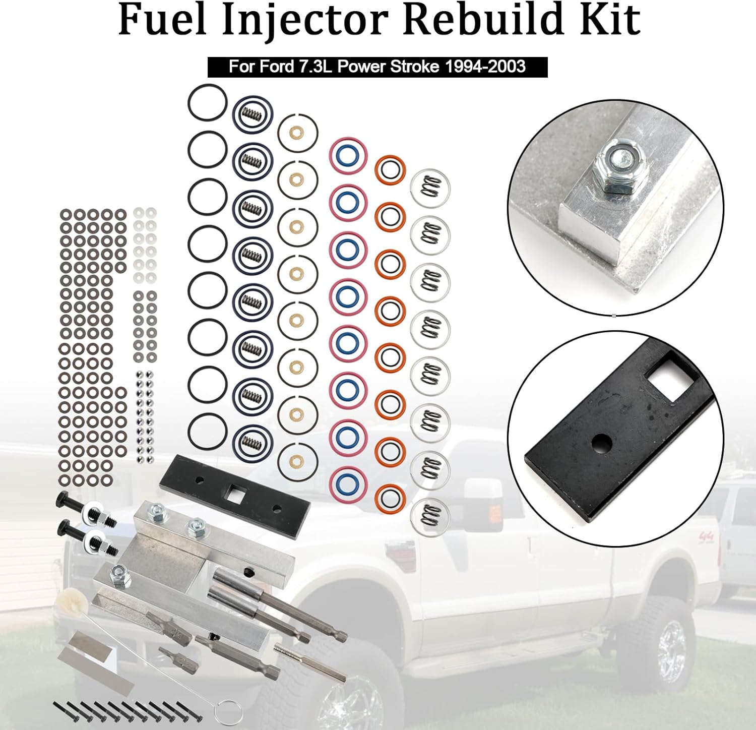 Areyourshop Fuel Injector Rebuild Kit for Ford 7.3L Power Stroke 1994-2003 with Vice Clamp And Tools Spring DT466E, I530, 1833564C92, DP0008 DP0007