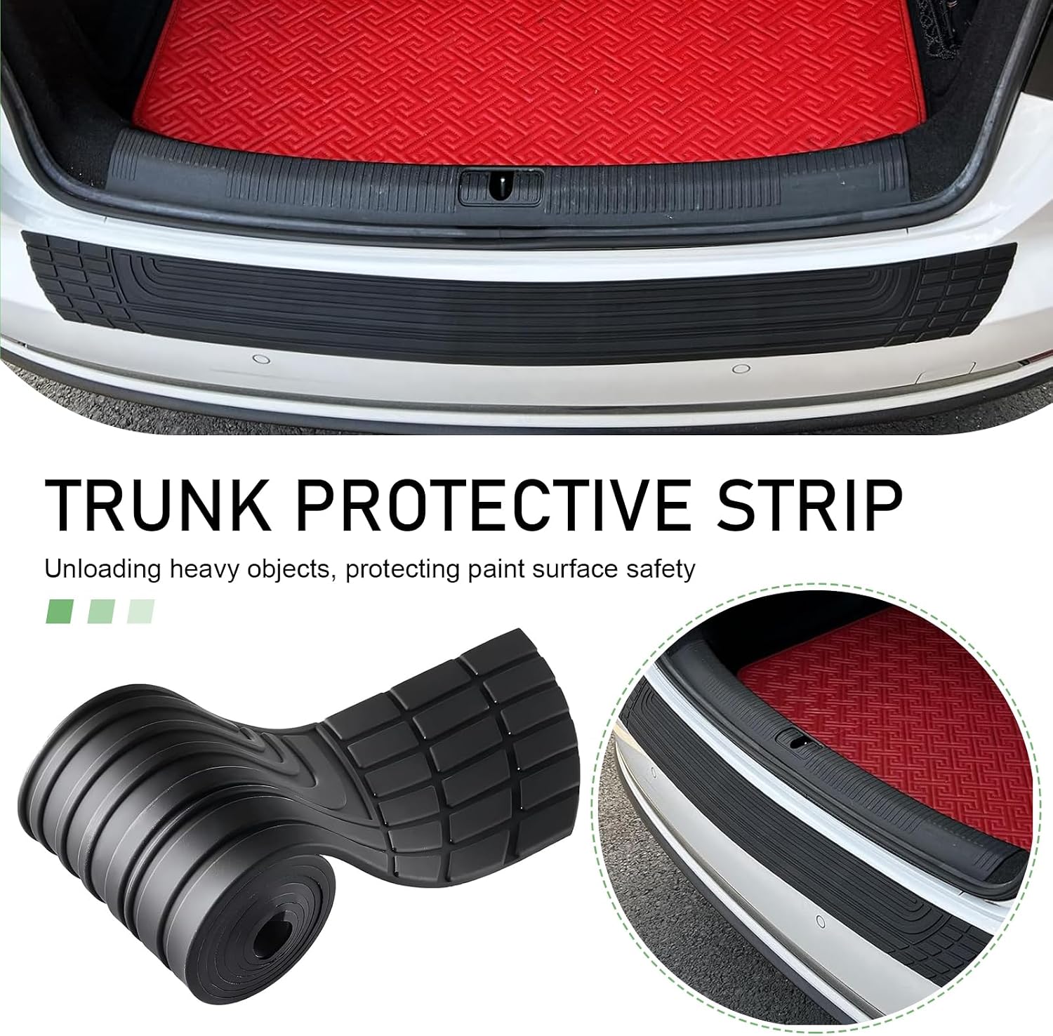 Car Rear Bumper Protector, Flexible Silicone Cuttable Body Protection Strips, Rectangular-end Car Rear Bumper Cover, Universal Non-Slip Trunk Exterior Accessories (Black, 41" x 3.4")