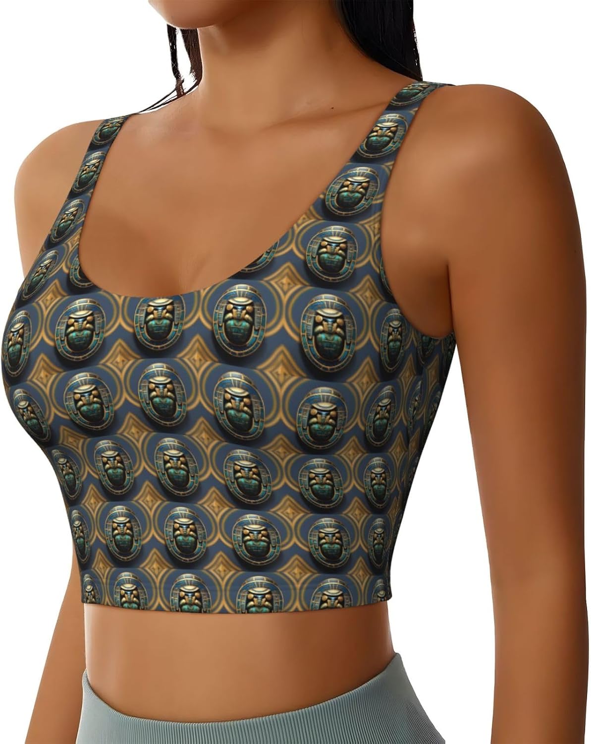 Egyptian Scarab Print Women's Sports Vest Breathable for Yoga Running Gym Athletic Casual Sleeveless Top