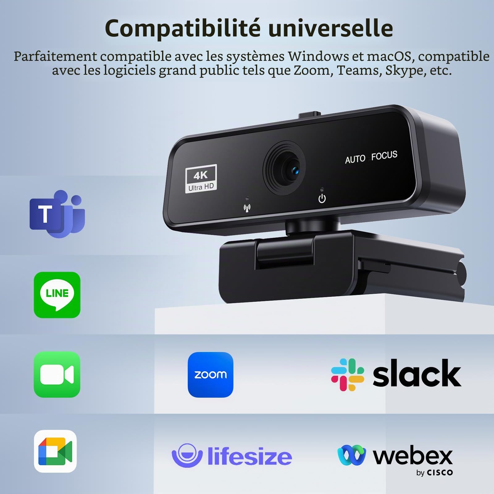 Webcam 4K UHD – Caméra de Streaming avec Microphone Anti-Bruit & Autofocus – pour Youtube, Twitch, Zoom - Compatible Windows, Mac, Linux – Plug and Play
