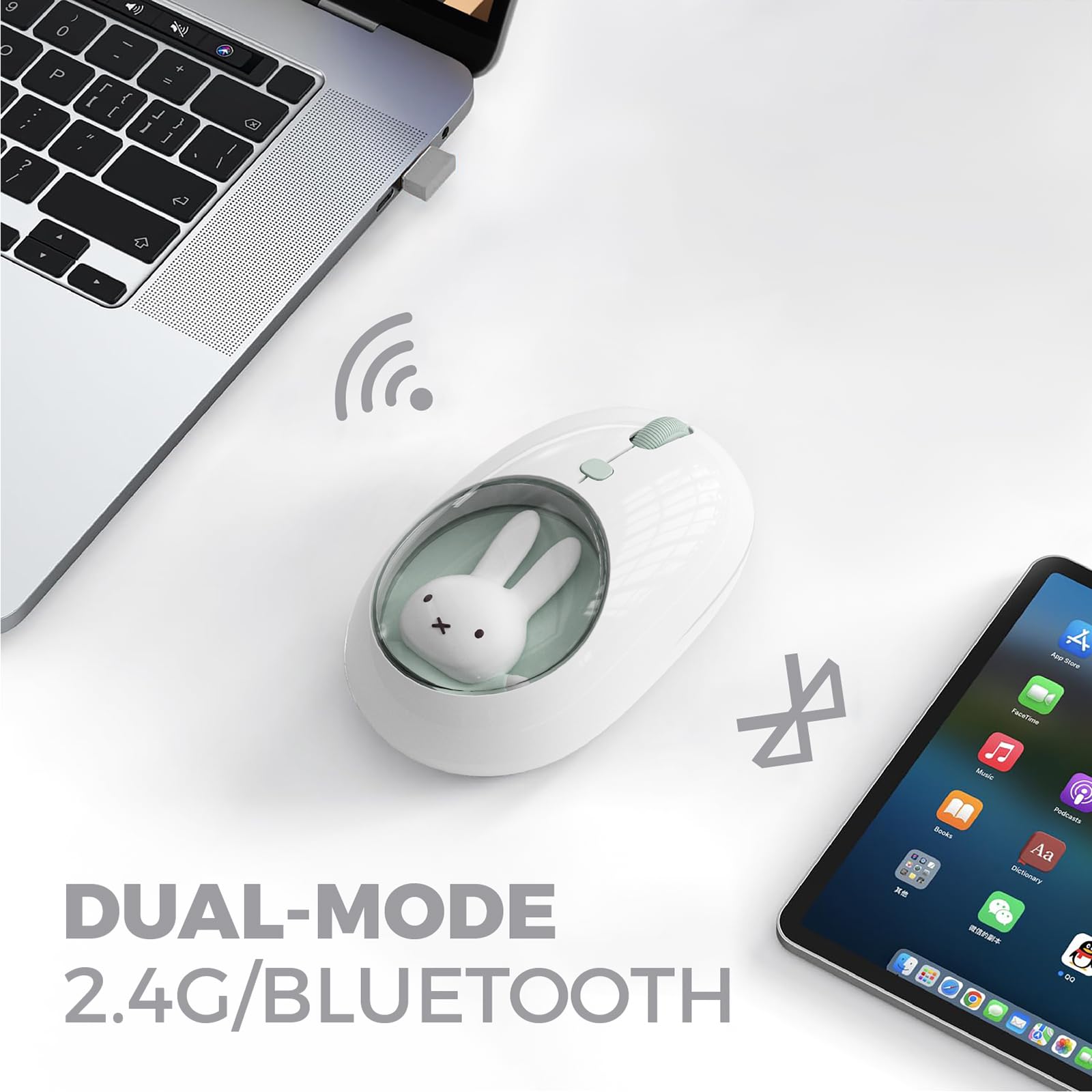 MiPow x Miffy Ratón inalámbrico Bluetooth, pequeño ratón portátil, adecuado para portátiles, tabletas, etc., seguimiento sin problemas, compatible con PC y Mac, Windows y macOS, azul