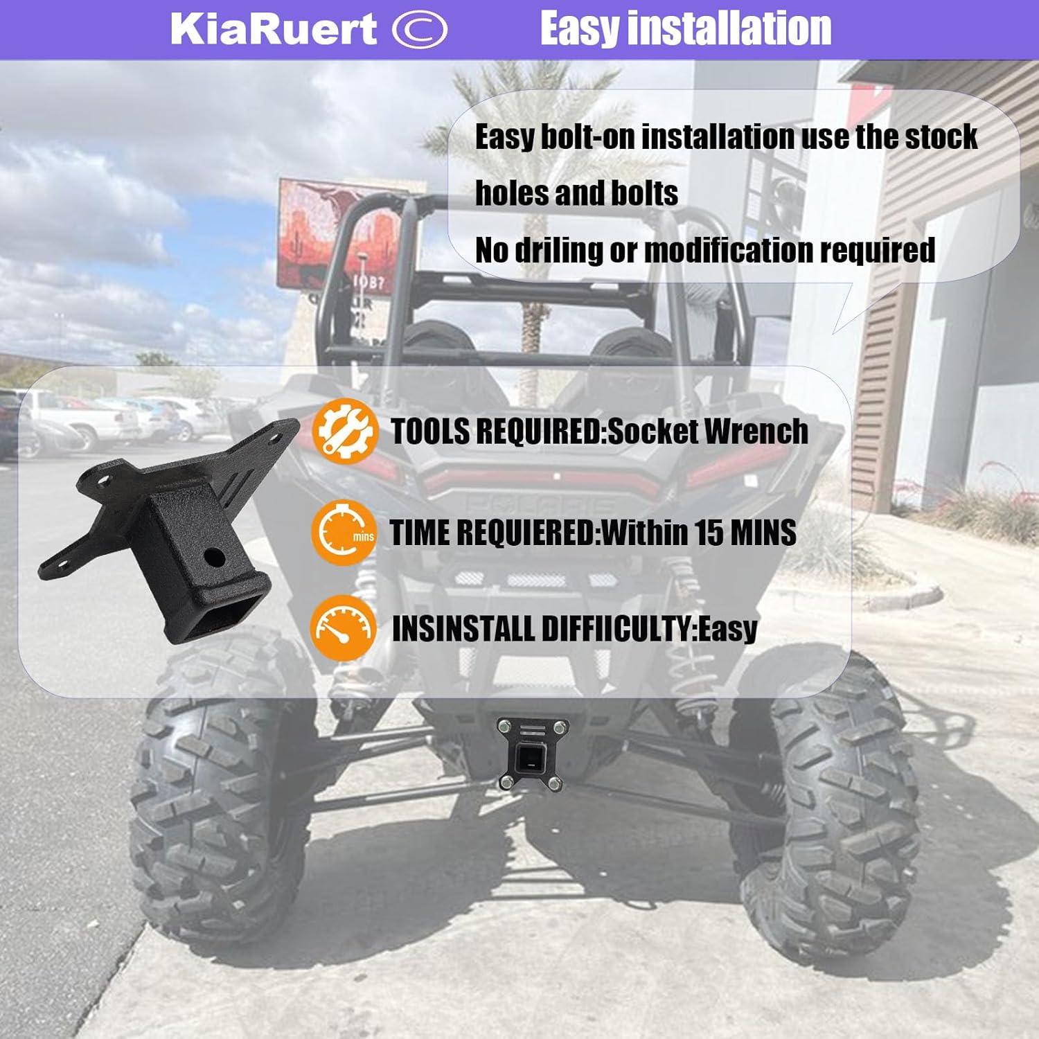 2" UTV Receiver Hitch Compatible with 2014-2023 Polaris RZR XP 1000 / XP 4 1000