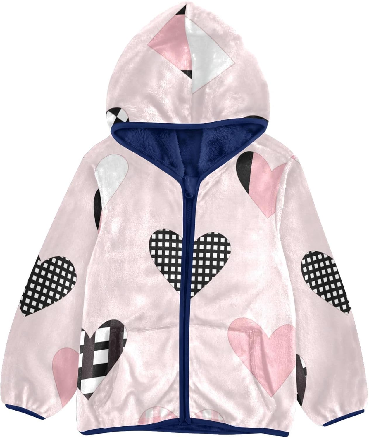 Valentine Black and Pink Cartoon Cute Love Toddlers Jackets Outerwear Jackets Navy Blue Baby Boys Fall Fleece Jacket
