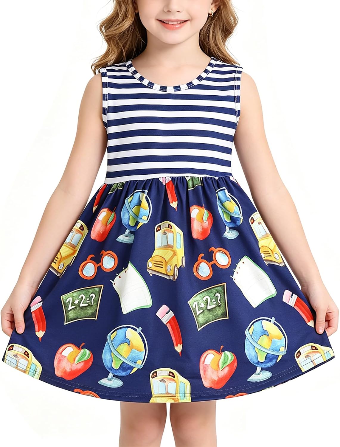 Toddler Girl Dress Back to School Pencil School Bus Print Dress Summer Outfits 3-8T