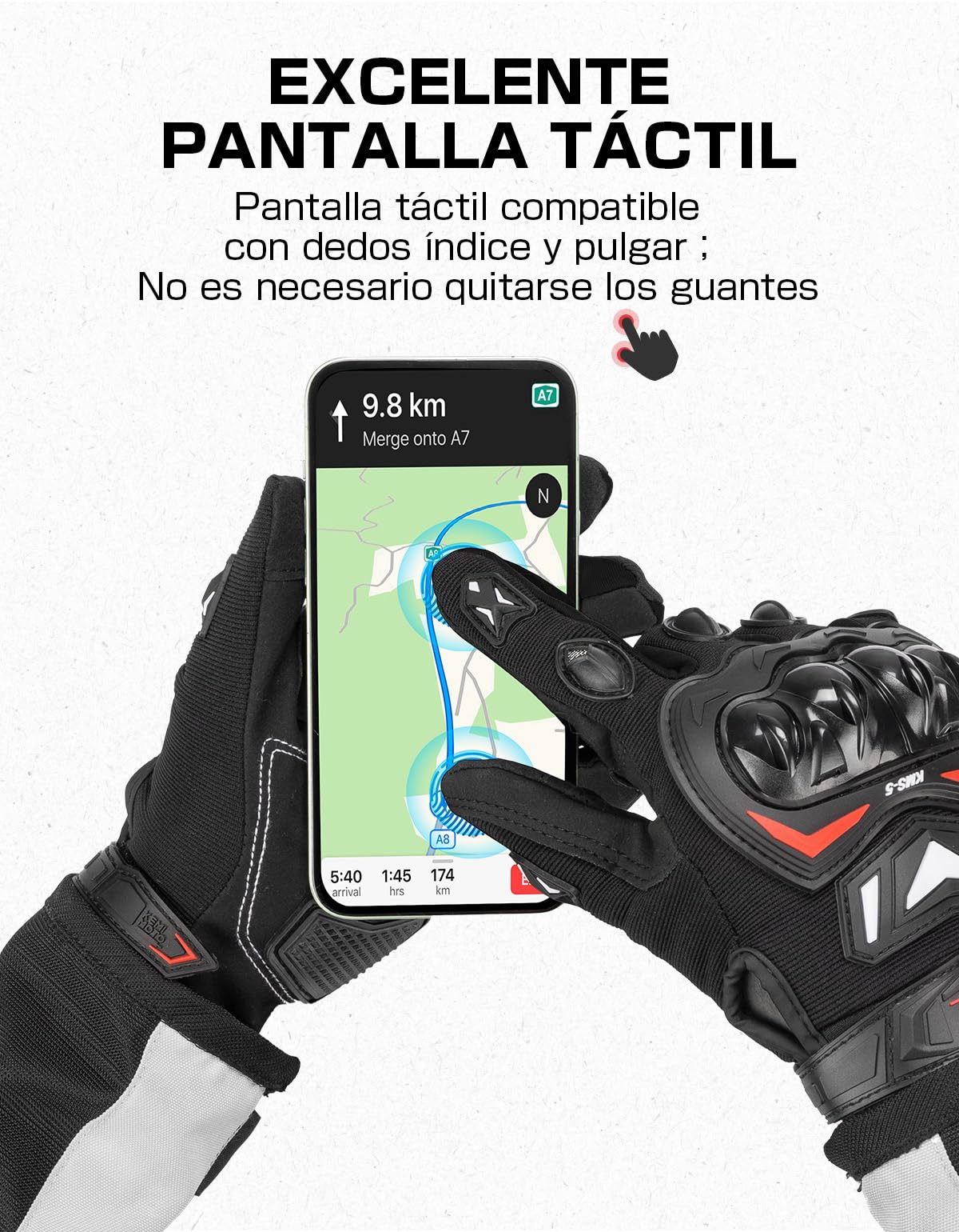 KEMIMOTO Guantes Moto Verano Resistencia al Impacto Deportivos Protectores Transpirables Palma Antideslizante Pantalla Táctil