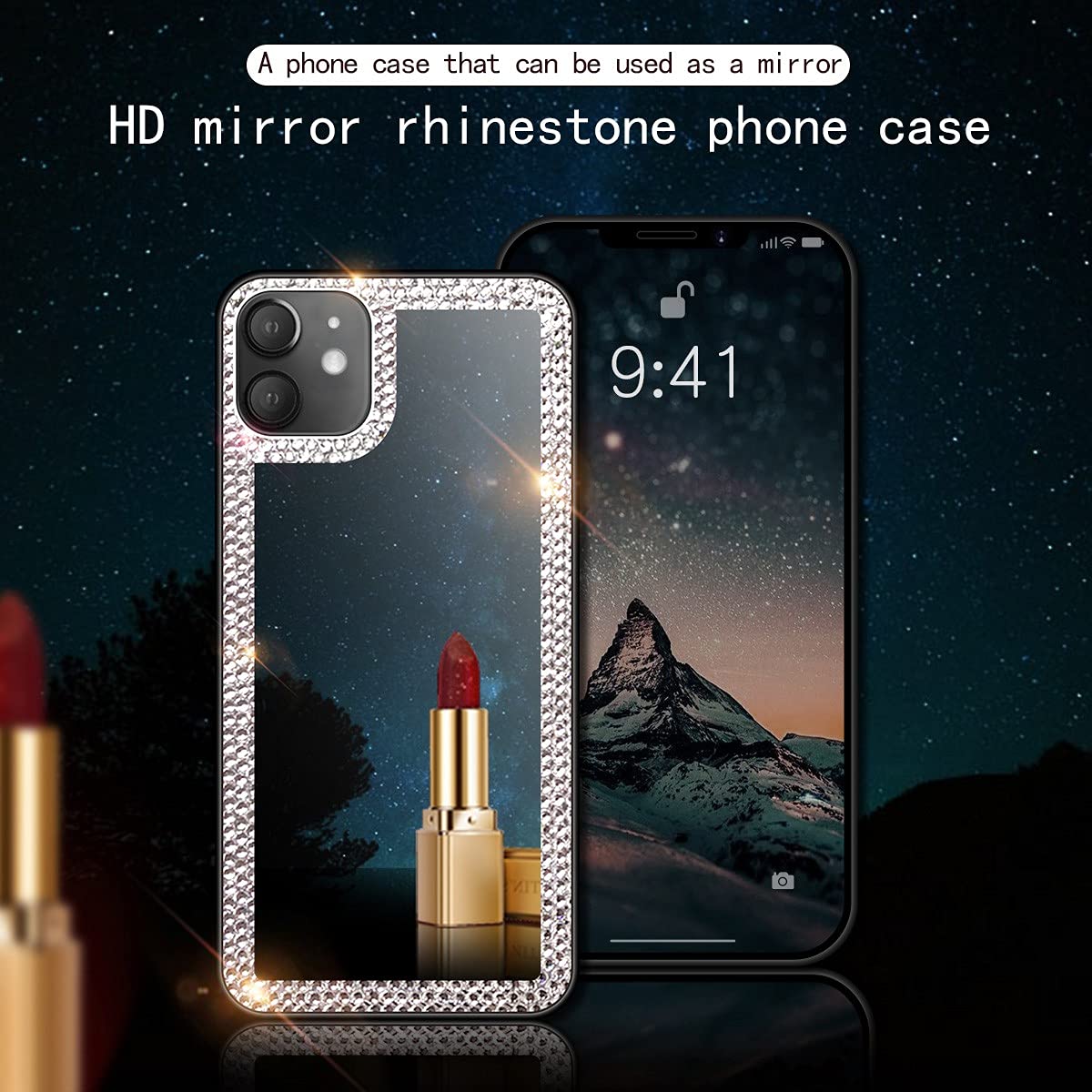 Spiegelhülle Für IPhone 13 Mini Mit Strass – Luxuriöse Bling-Bling Hülle Mit Make-up-Spiegel