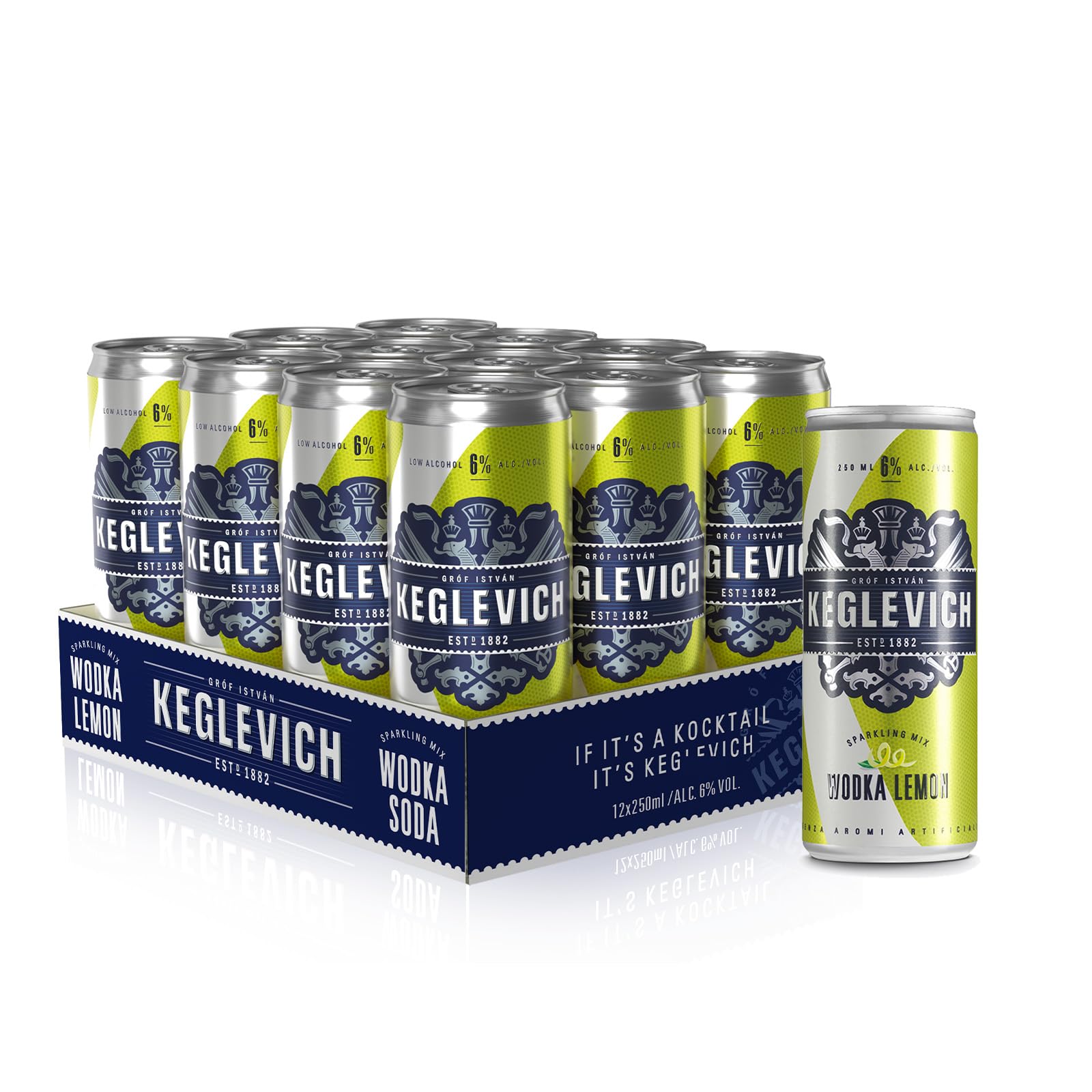 Keglevich, Vodka al limone pronta da gustare, senza aromi artificiali, 6% vol - 12 lattine da 250 ml (totale 3 litri)