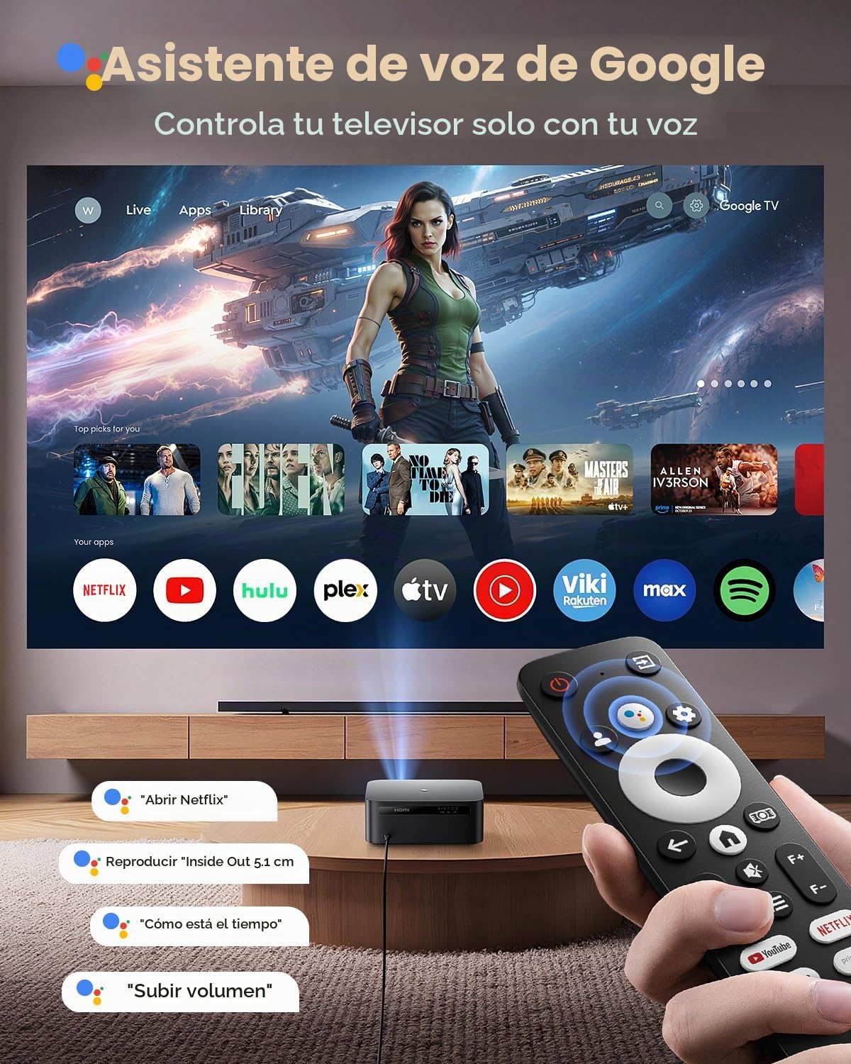 Proyector 4K【1400 ANSI/Google TV/Netflix Ready】 WiMiUS Proyector Full HD 1080P Nativo, Auto Focus/Keystone, WiFi 6&Bluetooth 5.2, Control de Voz Projector en Casa/Exterior (Negro carbón)