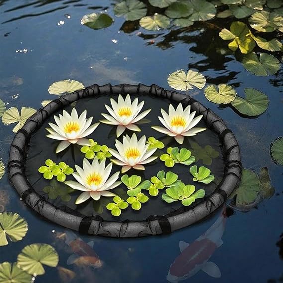 Floating Flora Fish Barrier, Floating Island Planter for Ponds, Water Features Pond Decorations, Plant Protector Fine Mesh Floating Pond Corral with Lifting Ring, Protects Your Floating Plants (60 CM)