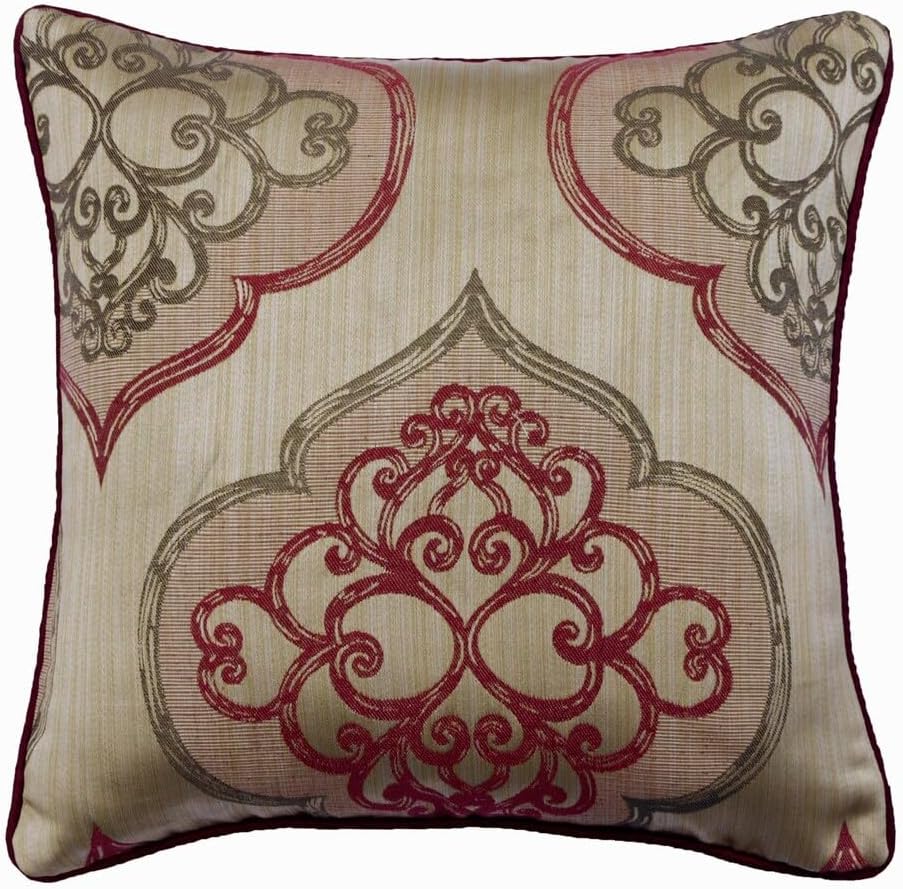 The HomeCentric Cushion Cover for Chair, Burgundy 16"x16" (40x40 cm) Throw Pillow Covers, Jacquard Silk Throw Pillows for Couch, Damask Pattern Victorian Easter - Berry Damask Galore