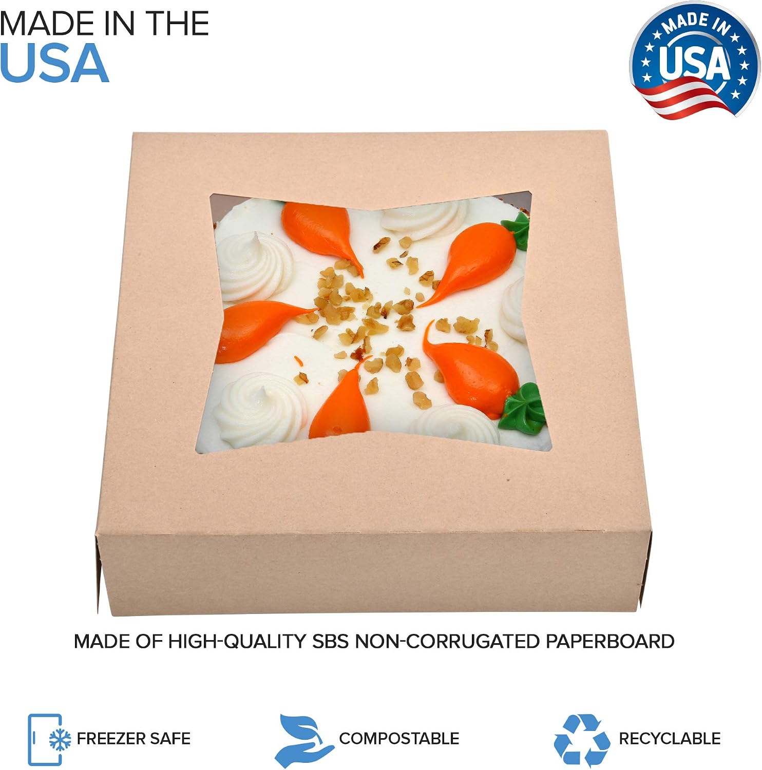 Stock Your Home 9 x 9 x 2.5 Inch Kraft Pie Box with Viewing Window (15 Count)-Medium Bakery Box - Auto Pop Cake Box Design - Pie Box with Viewing Window for Strawberries, Smash Hearts, Pastry,Treats
