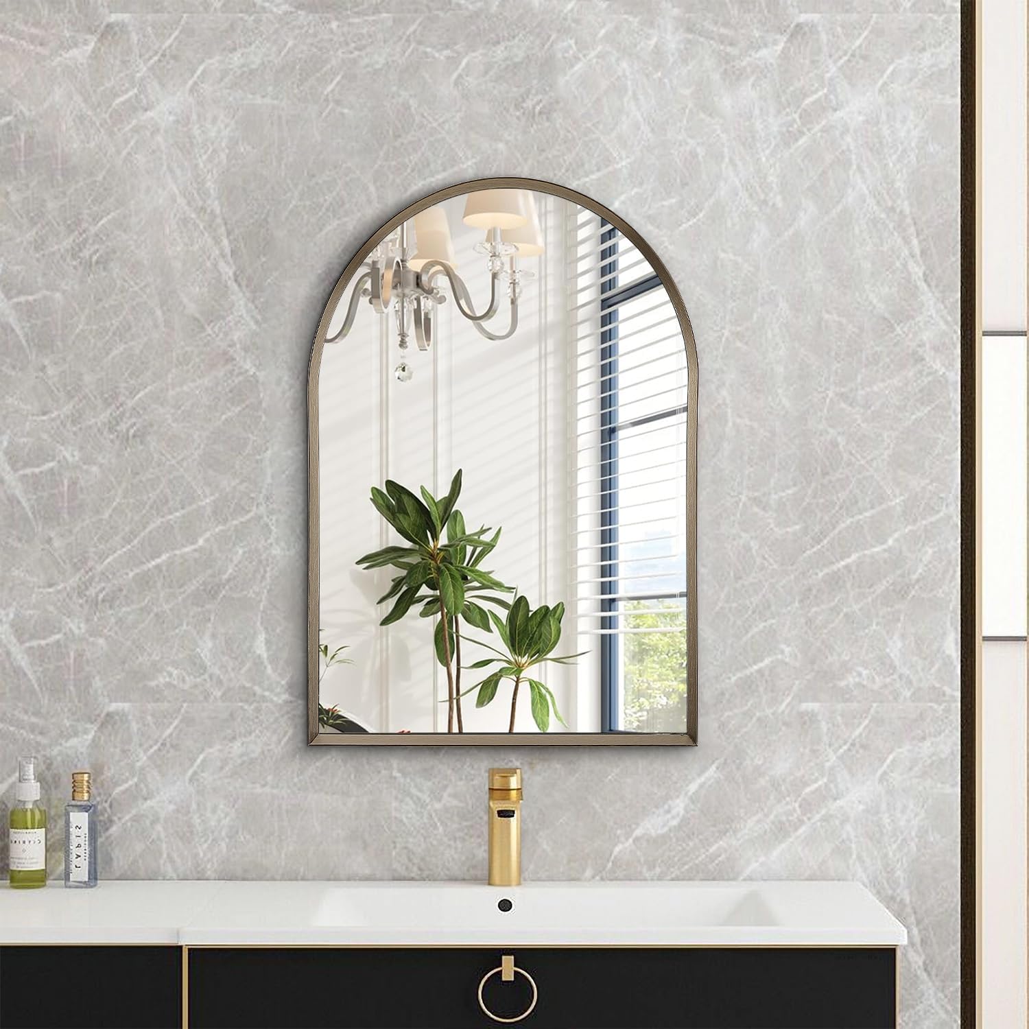 Arched Mirrors for Wall, Brushed Metal Frame Mirror, Arch Bathroom Vanity Mirror for Living Room Bedroom Mantel Entryway Hallways Home Decor Aluminum Alloy Frame 20"x16"