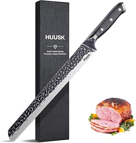 Miniatura 8 de Huusk Cuchillo de carnicero para cortar carne, cuchillo de pechuga de 10 pulgadas, cuchillos multifunción con mango de madera, cuchillos japoneses