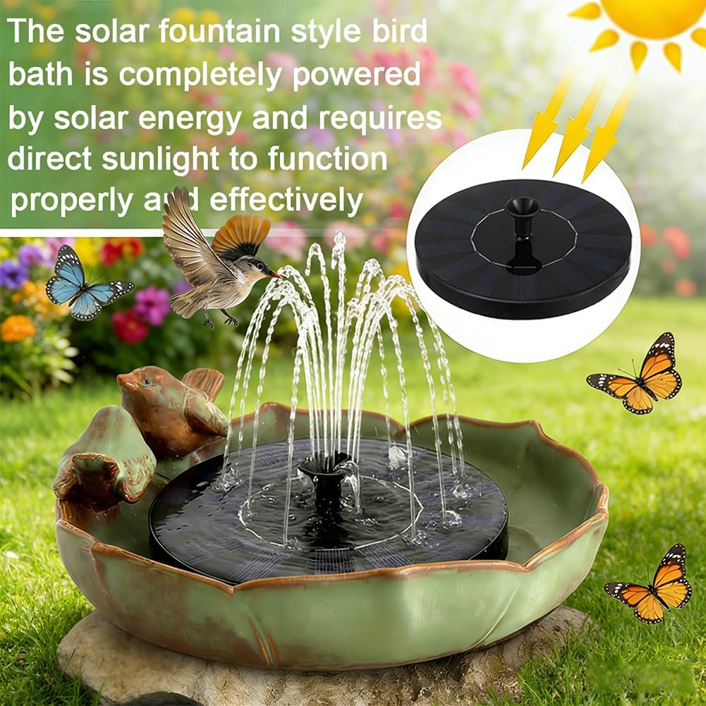 Ceramic Bird Bath with Solar Fountain,Ceramic Birdbath Bowl Water for Outdoor, Solar Powered Ground Bird Feeders and birdbath for Outdoors, Tabletop, Deck, Balcony Patio, Lawn,Yard Garden Decor