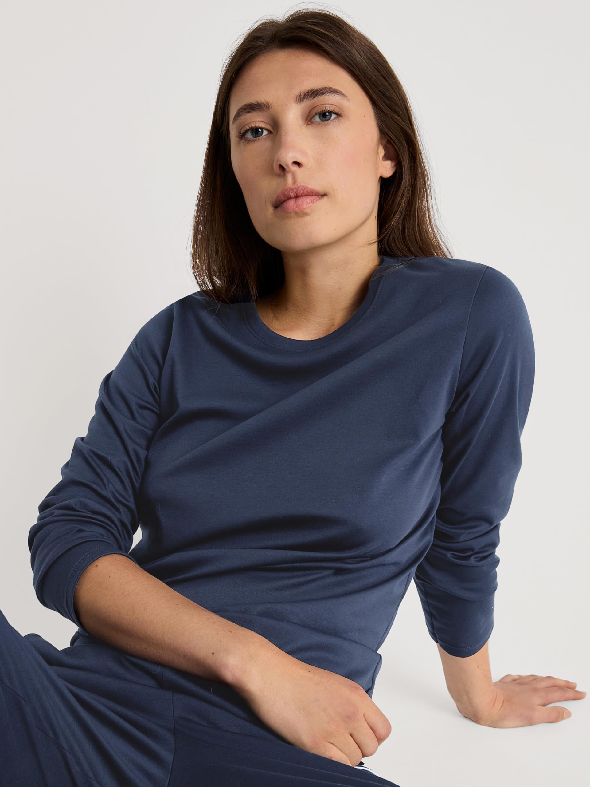 CALIDA Favourites Langarmshirt Damen, V-Neck, aus 100% Supima-Baumwolle