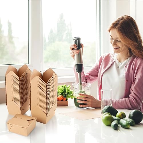 Miniatura 6 de Caja de contenedor de comida para llevar, apto para microondas, 30 onzas, reciclado, plegado, ecológico, 50 unidades