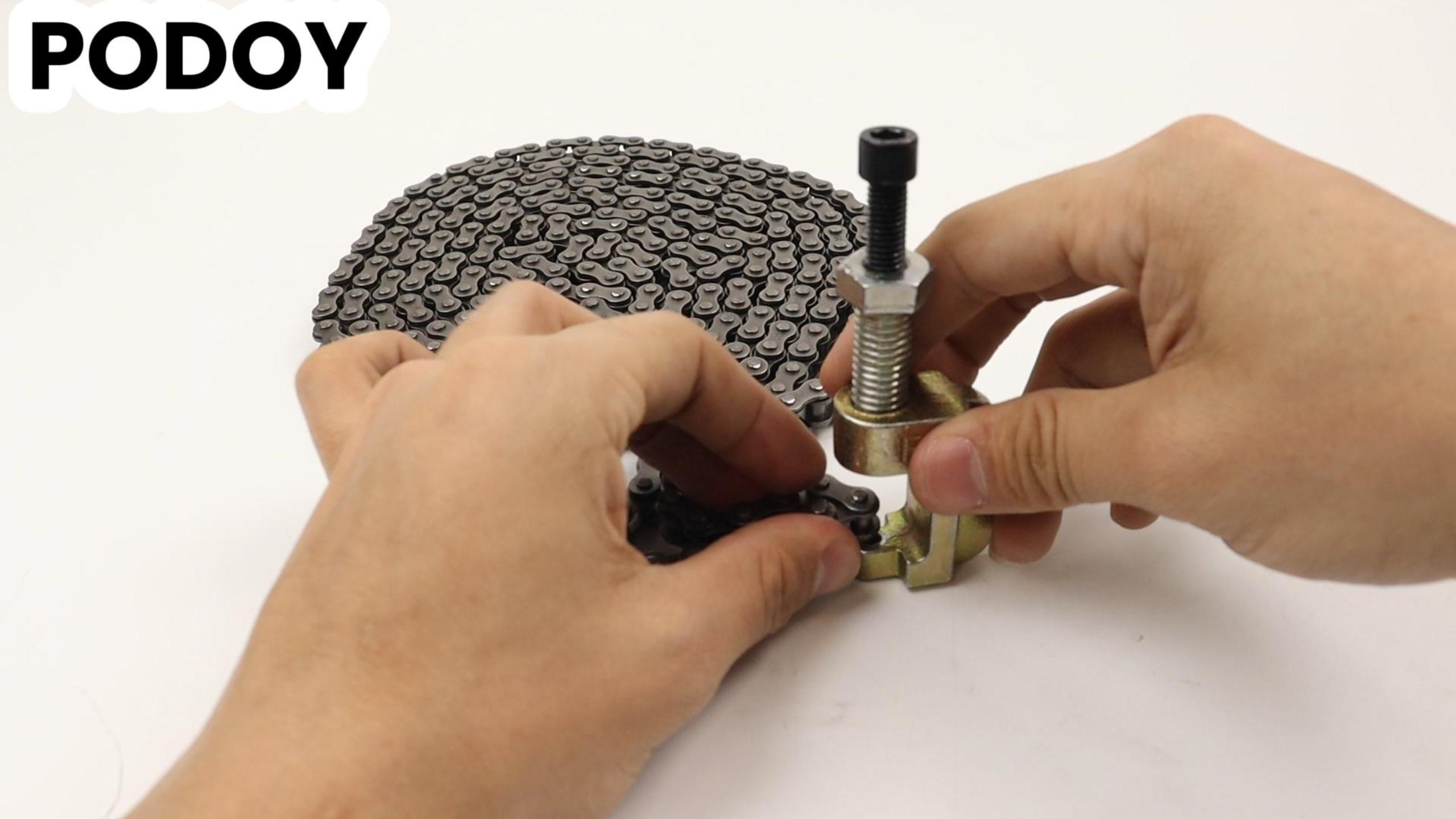 Image of Podoy #35 Roller Chain 10FT (320 Links) Kit with Chain Breaker & 5 Master Links, 3 /8 inch Pitch Carbon Steel Replacement Chain for Go Karts, Mini Bikes, Scooters, Bicycles & General Machinery
