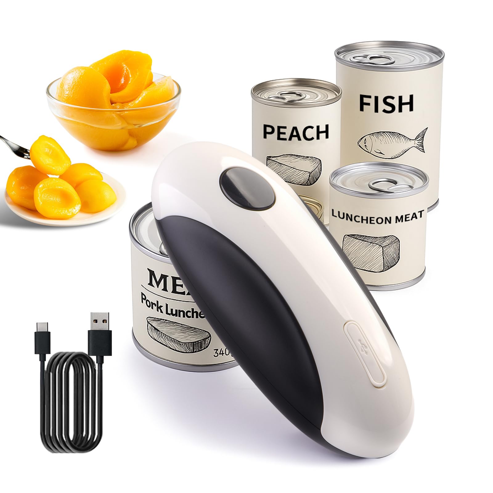 CIRCLE JOY Rechargeable Electric Can Opener for Seniors with Smooth Edge, Food-Safe, Handsfree Automatic Opener for Almost Any Can Sizes, Kitchen Gadgets for Home