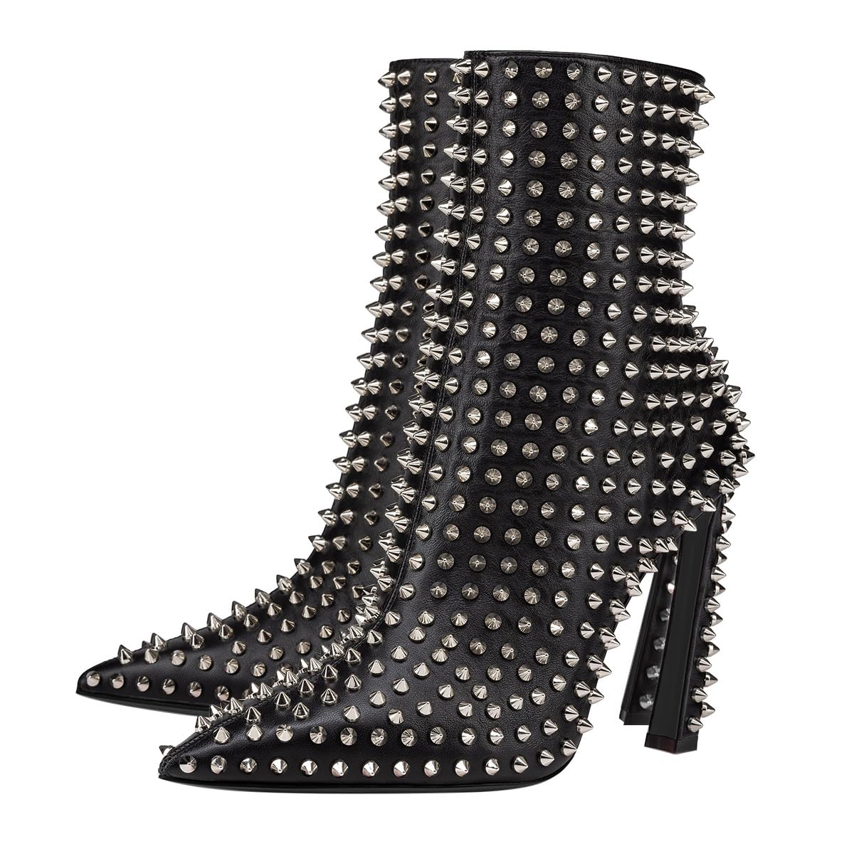 FSJ Women Studded Rivets Ankle Boots Pointed Toe Side Zipper High Heel with Spike Fashion Short Booties Sexy Party Shoes Size 4-16 US