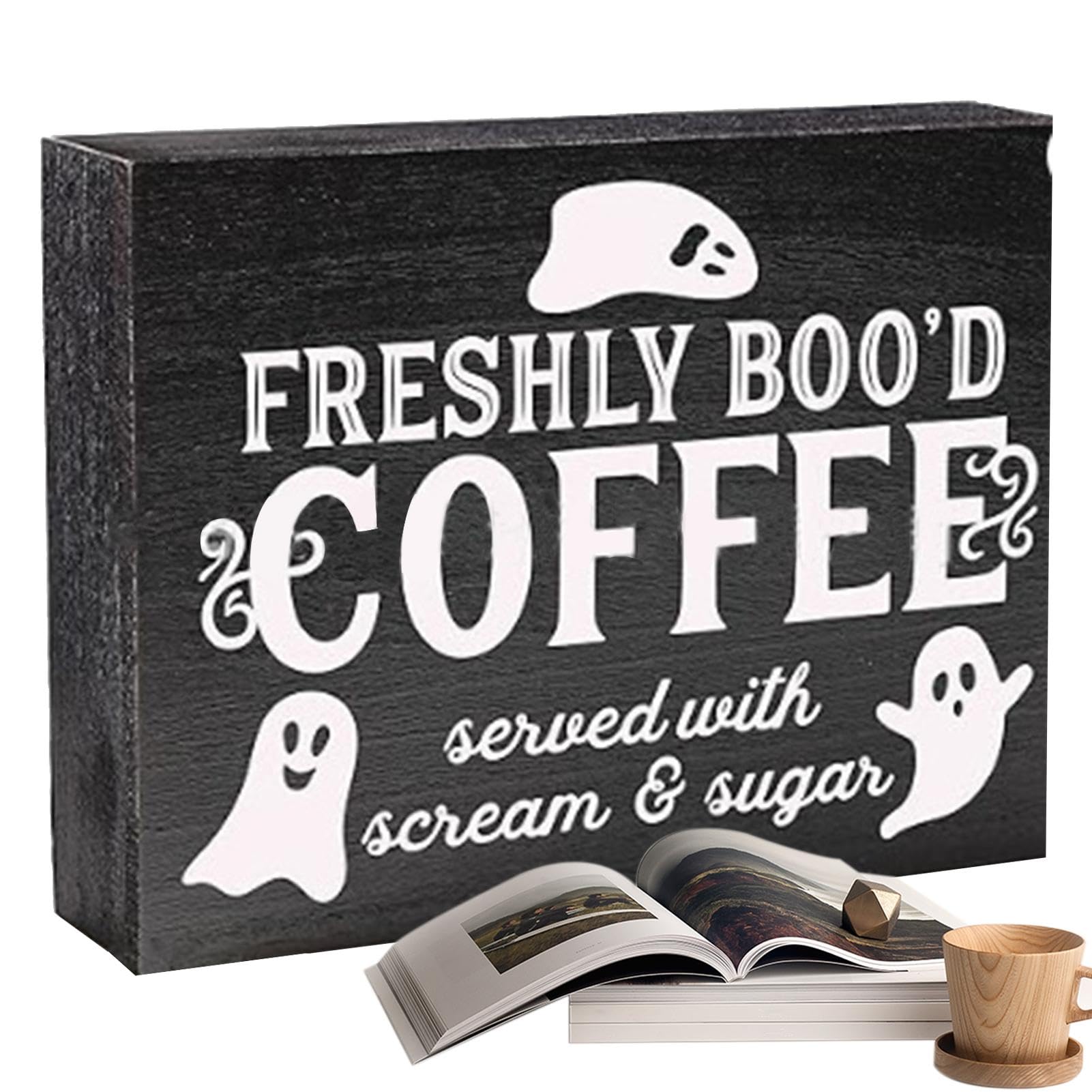 Cartello In Legno Di Halloween Con Scatola Caffè - Decorazione Rustica Per Casa, Ufficio, Bar (025)