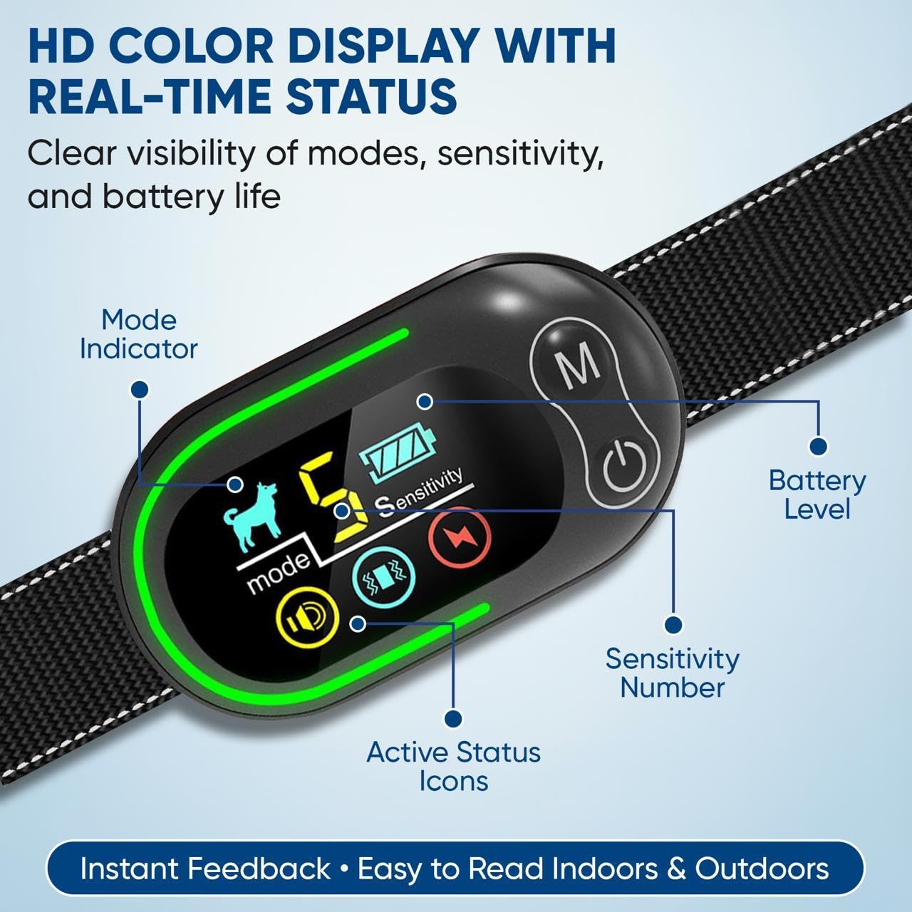 Collar inteligente anti ladridos para perros, collar de perro recargable IP67 impermeable con 5 niveles de sensibilidad ajustables, modos de entrenamiento 3 en 1 para todos los tamaños de