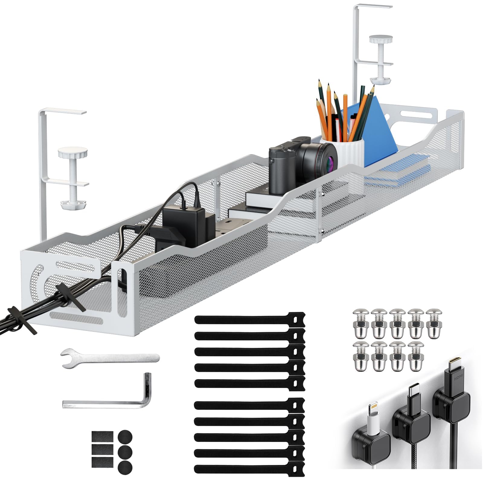 Mozawa Steel Cable Tray – 64cm Desk Organizer