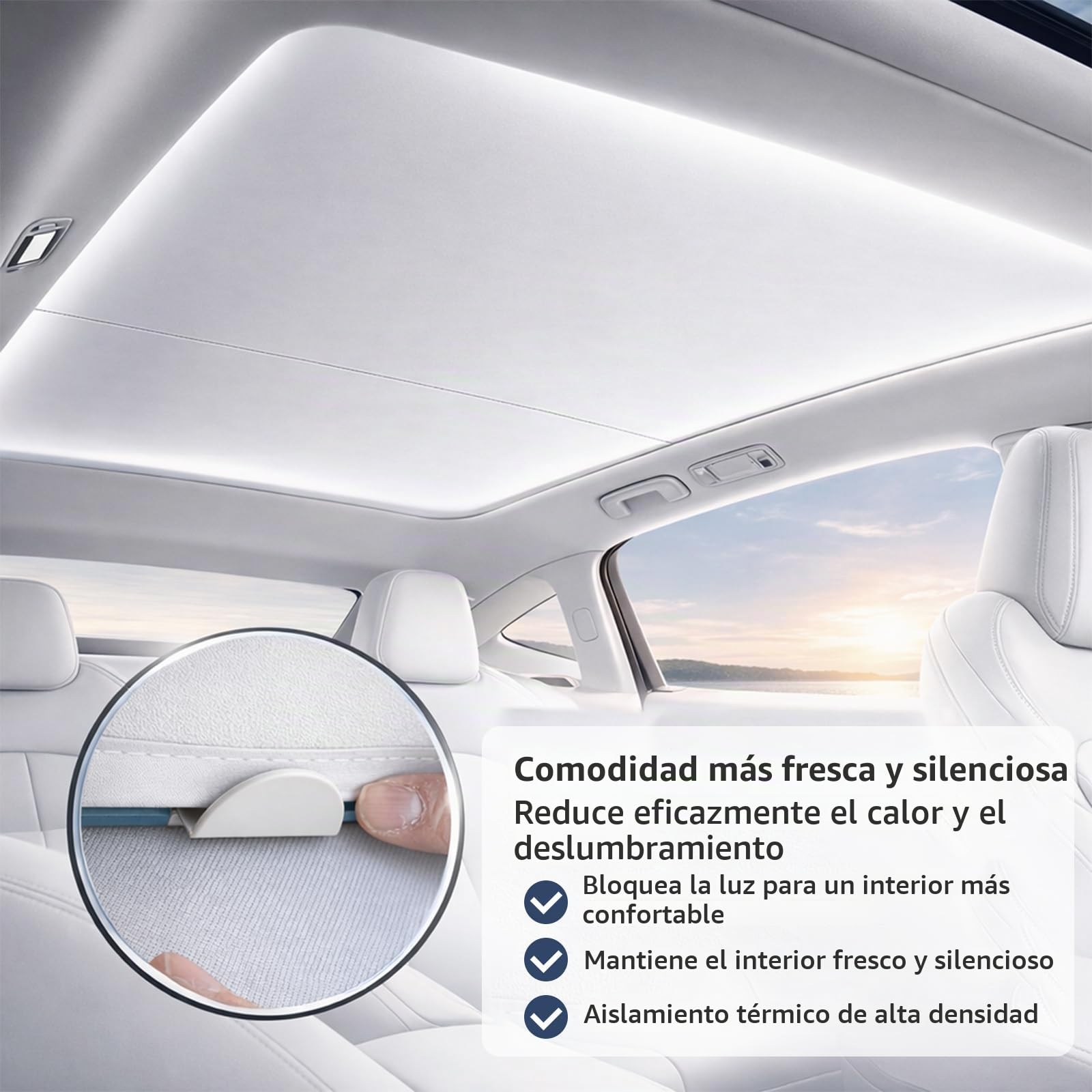 Tesla Model Y Highland 2024 2025 Parasol Coche Delantero, Parasol para Techo sin flacidez, Aislamiento y Reflexión Integrados Parasol Interior, Protección UV, Mantener Fresco (Model Y)