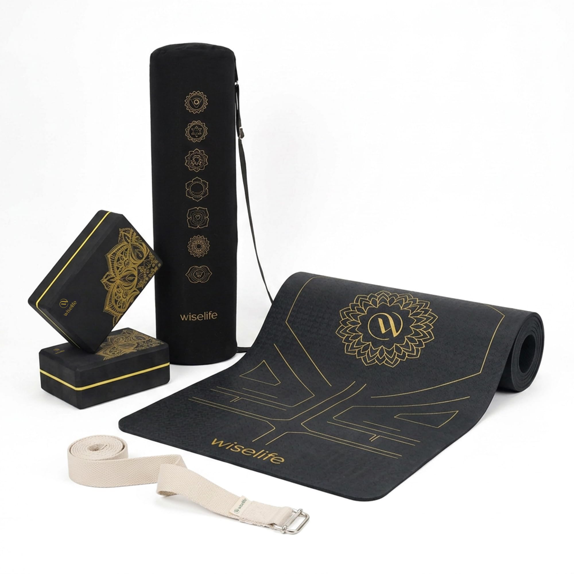 WiseLife Beginners Yoga Kit for Men & Women | Yoga Mat, Mat Bag, Stretch Belt & Blocks (Set of 2) | Ideal for Yoga, Pilates, Gym, Exercise, Fitness,Training & Stretching | Ultimate Yoga Starter Set-image-47