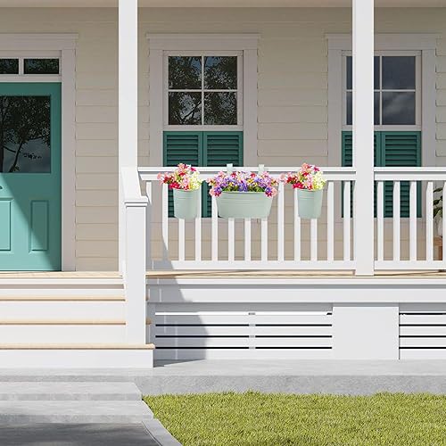 Miniatura 4 de Maceta colgante de 3 piezas para barandilla al aire libre, soporte de metal para plantas de balcón con ganchos desmontables y drenaje, cubo vintage,