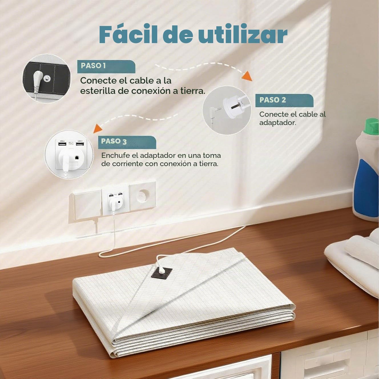 RIQINXIN Esterilla de Tierra Con Cable de Conexión, 150 x 200 cm, Transpirable, Fibra de Plata, Toalla Para la Salud, Producto de Puesta a Tierra Para Mejor Sueño, Beige