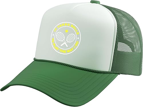 Miniatura 7 de Tennis - It Takes Balls to Play The Way I Do Trucker Hat with Adjustable Mesh Back Black,Black/White,Camo Green,Kelly Green/White,Khaki,Light