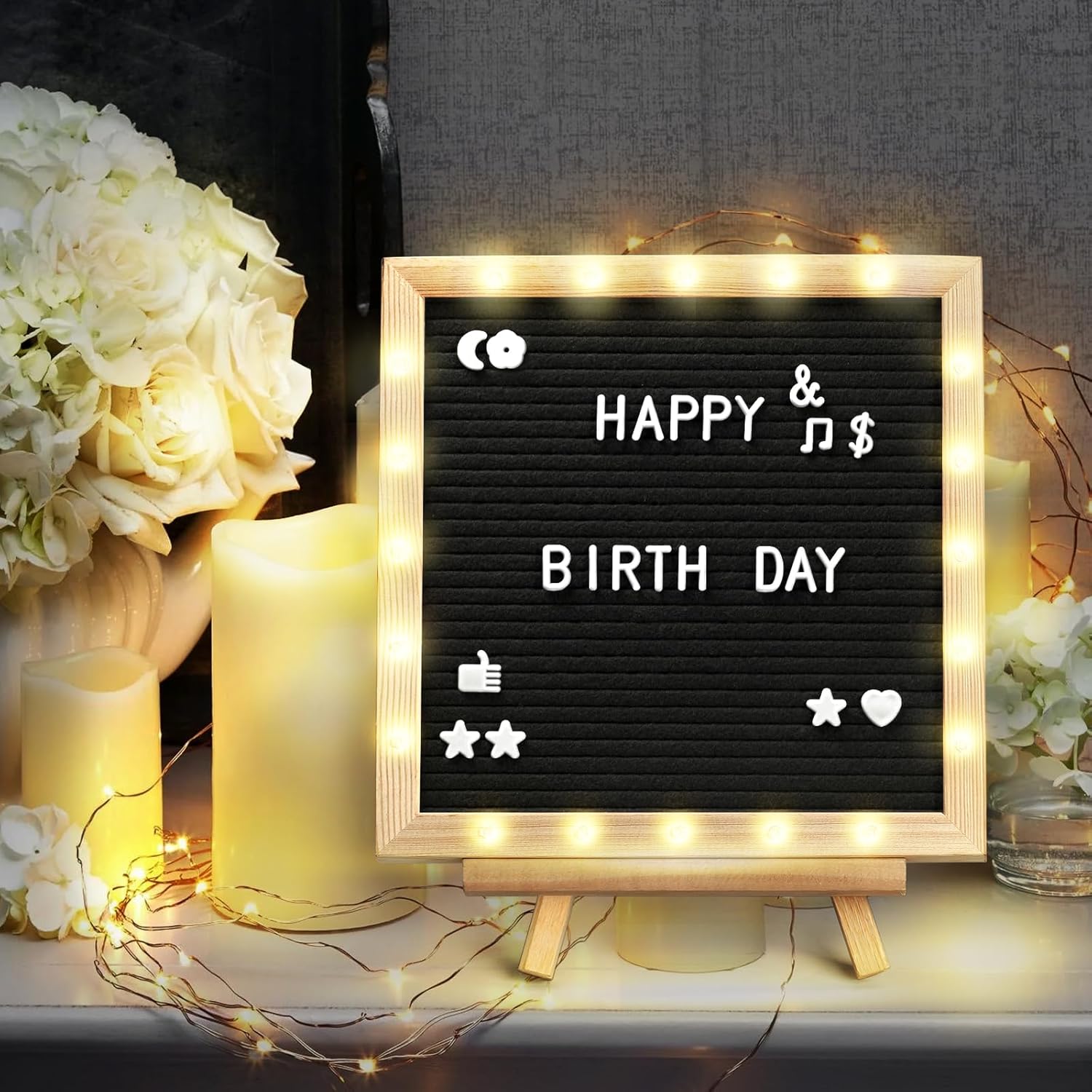 Black Felt Letter Board with Lights (10*10), 340 Letters Built-in LED Lights -Message Board Adjustable Stand, for Menus, Pregnancy Announcement, Baby Announcement Signs, Weddings, and Party Planning - Image 7