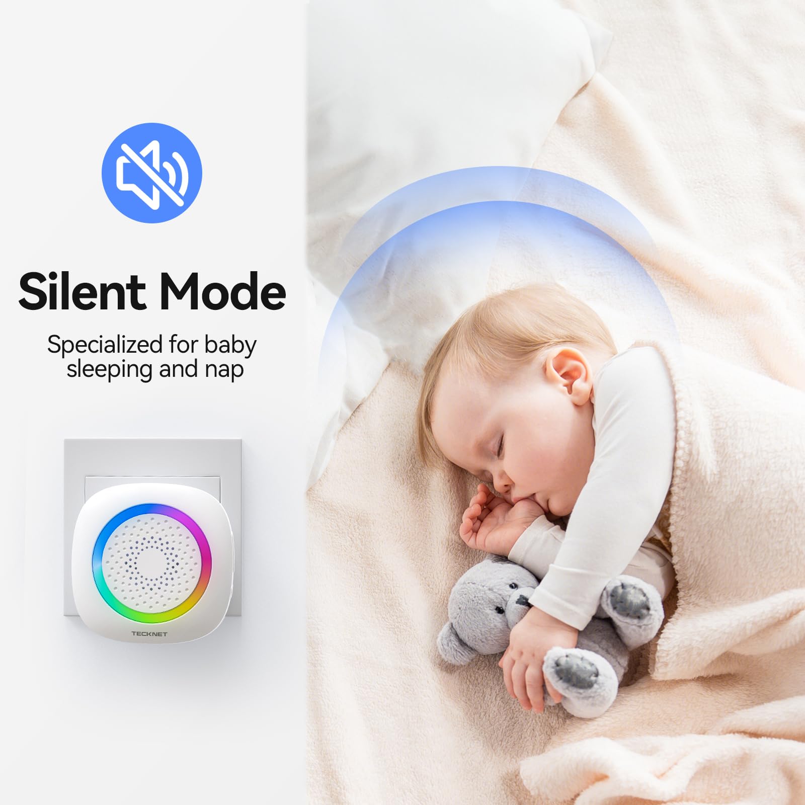 TECKNET Timbre Inalámbrico 2 Receptor, Timbre Inalámbrico Exterior con Enchufe Impermeable IP66, 400M de Alcance Doorbell con 5 Niveles de Volumen Ajustable, 60 Melodías, Indicador RGB