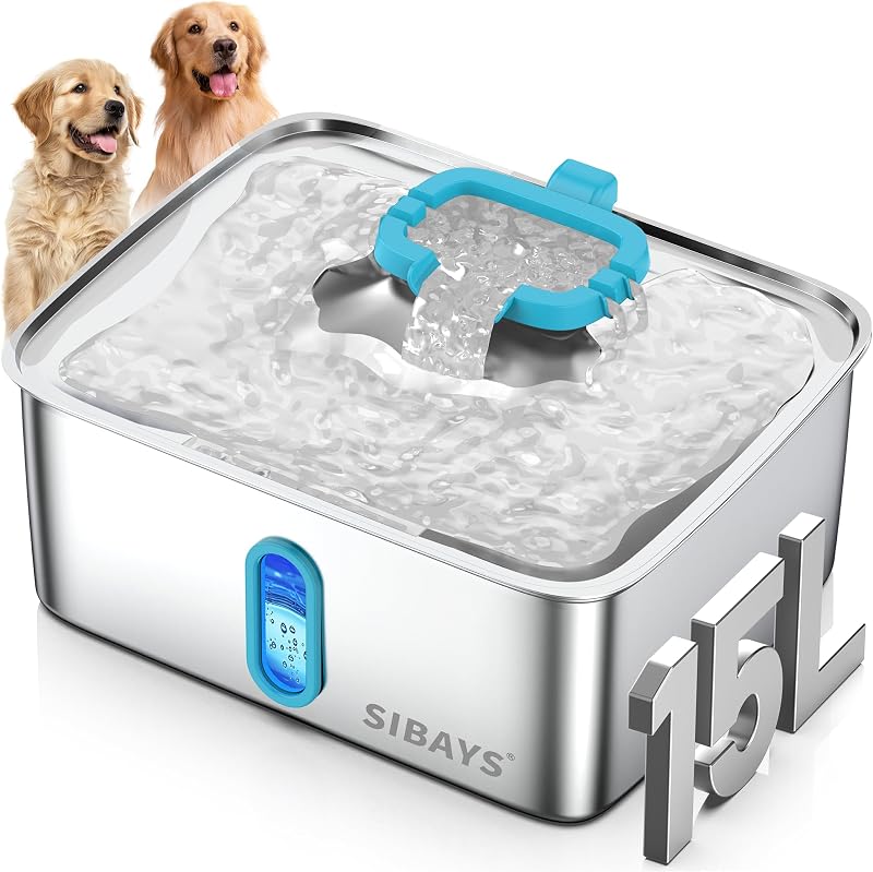 Fonte de água para cães SIBAYS em aço inoxidável SUS304 com janela de nível e luz LED FS78, 15 L